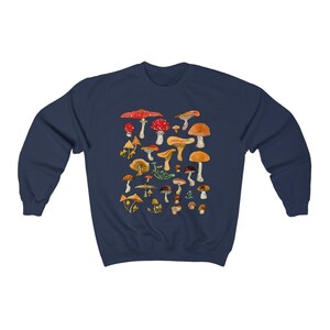 Forest Fungi Vintage Sweatshirt, Cottagecore Woodland Sweater, Nature Lover Oversized Crewneck, Mushroom Botanical Top, Foraging Pullover Navy
