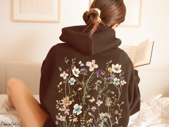 Vintage Pressed Flowers Hooded Sweatshirt Boho Cottagecore - Etsy