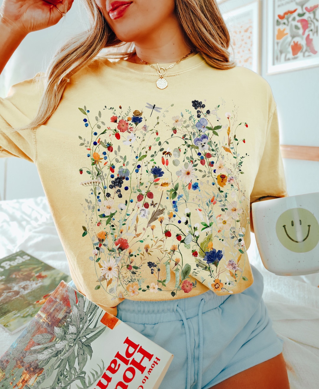 Pressed Wildflowers Plus Size Tshirt Cottagecore Botanical Shirt Floral ...