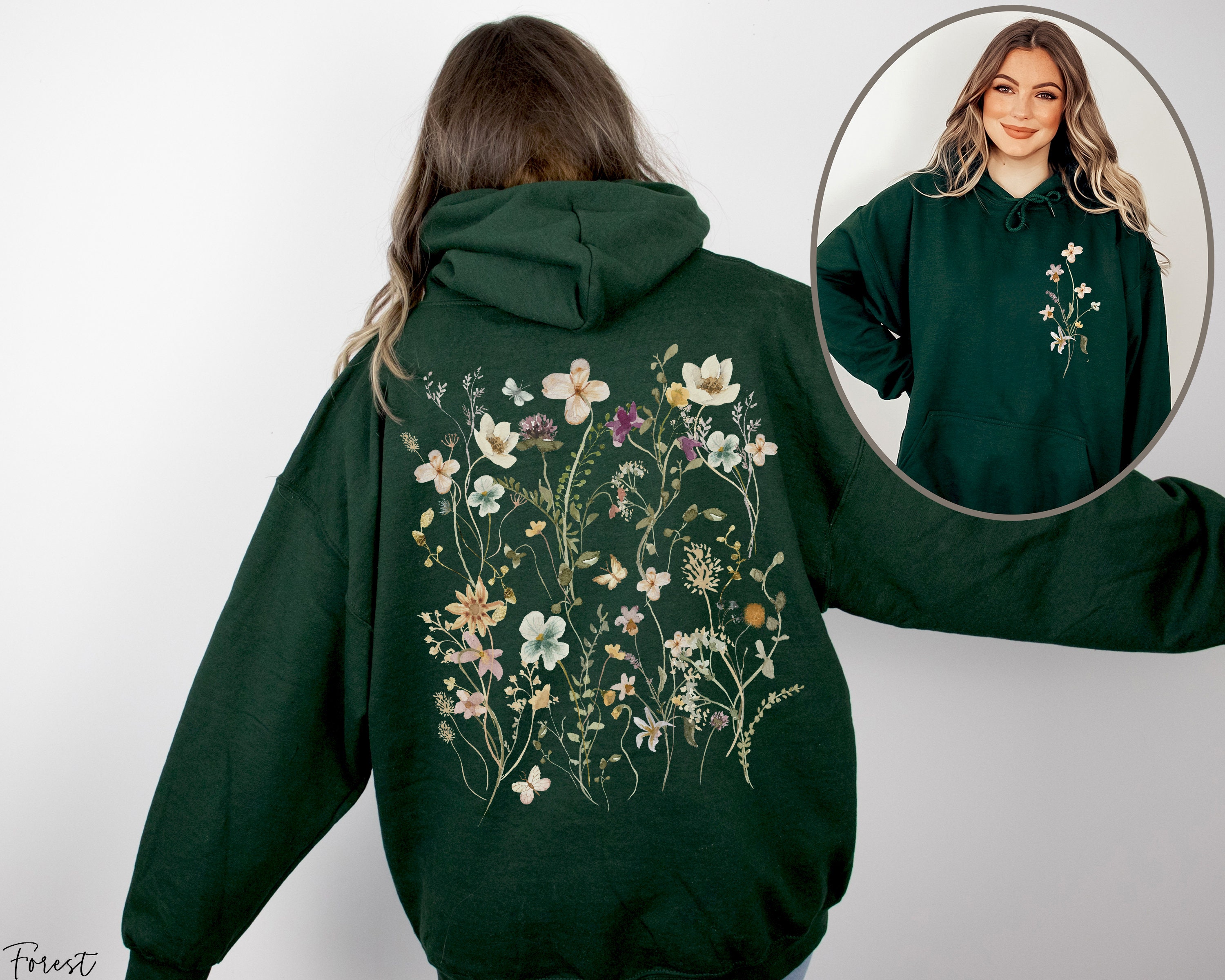 Vintage Pressed Flowers Hooded Sweatshirt, Boho Cottagecore Pastel  Botanical Floral Pullover Fairycore Oversized Wildflowers Crewneck Hoodie -  Etsy