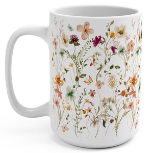 Pressed Flowers Mug, Boho Wildflowers Cottagecore Coffee Mug, Vintage Botanical Tea Cup, Pastel Floral Nature Mug, Flower Garden Lover Gift image 5
