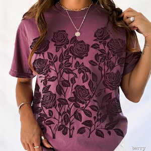 Vintage Linocut Flower Shirt Comfort Colors Block Print Roses Tshirt Aesthetic Woodcut Stamp Tee Cottagecore Boho Botanical Shirt Cotton