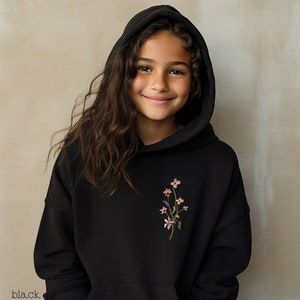 Pressed Flowers Youth Hooded Sweatshirt, Boho Cottagecore Pastel Botanical Floral Pullover Shirt Fairycore Girls Wildflowers Crewneck Hoodie zdjęcie 4