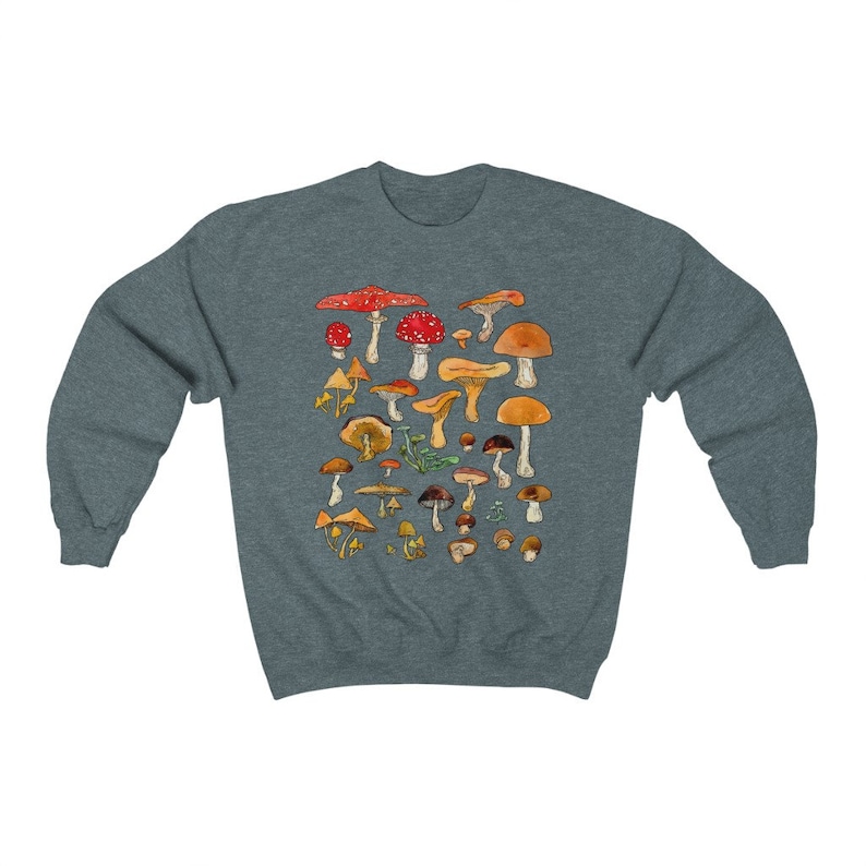 Forest Fungi Vintage Sweatshirt, Cottagecore Woodland Sweater, Nature Lover Oversized Crewneck, Mushroom Botanical Top, Foraging Pullover Dark Heather