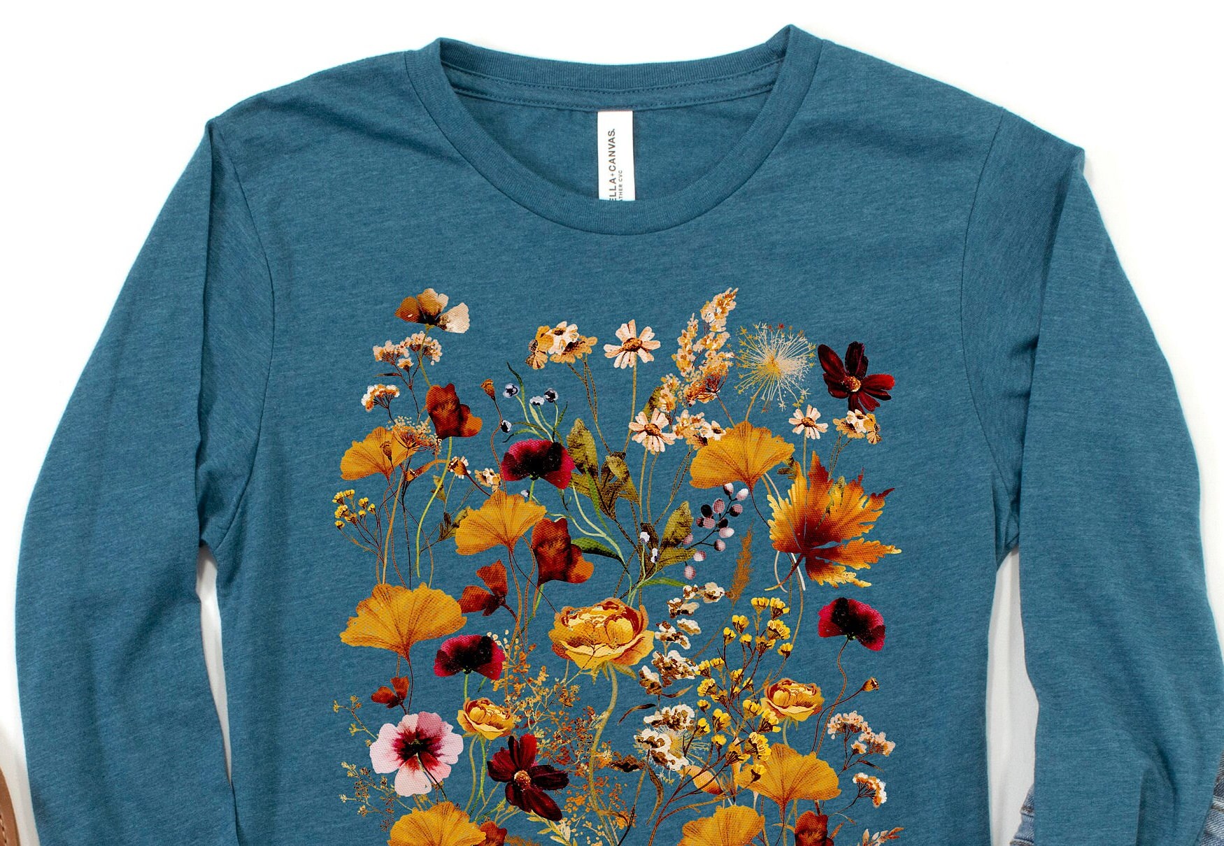 Autumn Pressed Flowers Long Sleeve Shirt Vintage Floral T 