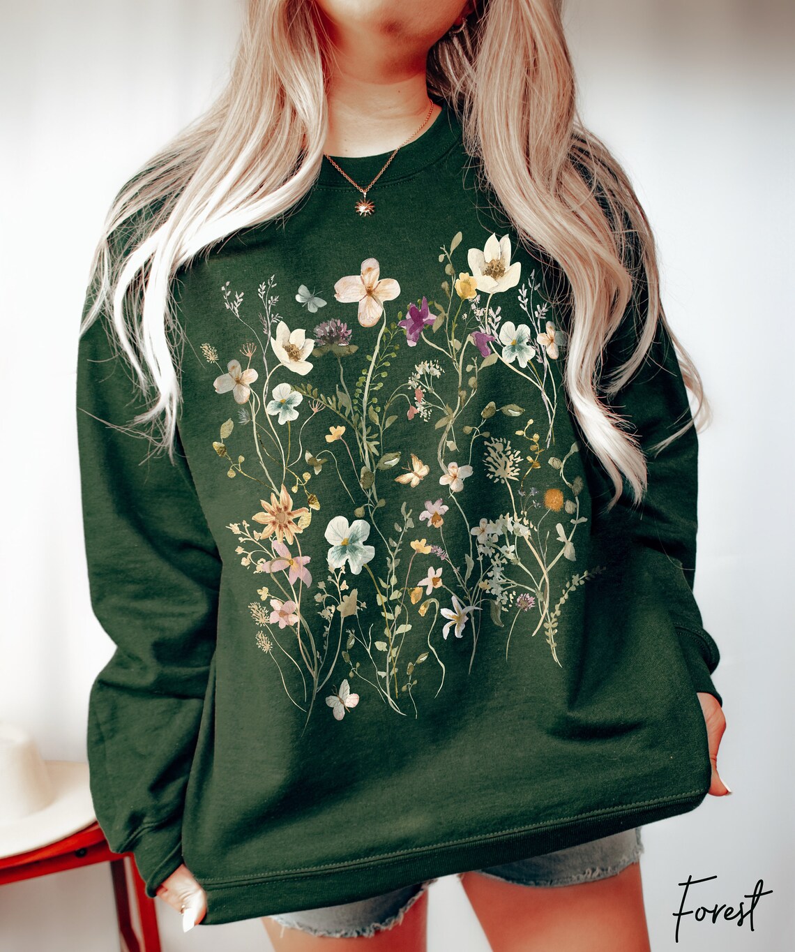 Vintage Pressed Flowers Sweatshirt Boho Cottagecore Crewneck Etsy