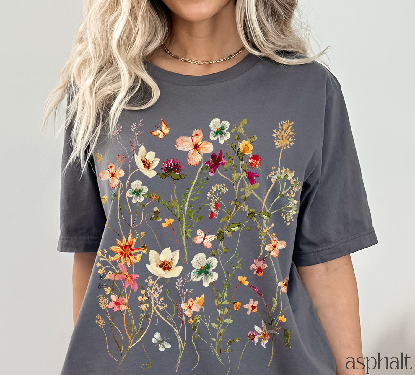 Pressed Flowers Tshirt, Boho Wildflowers Cottagecore Shirt