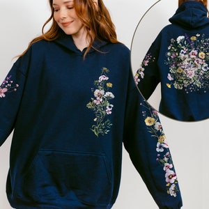 Vintage Pressed Flowers Hooded Sweatshirt, Boho Cottagecore Pastel ...