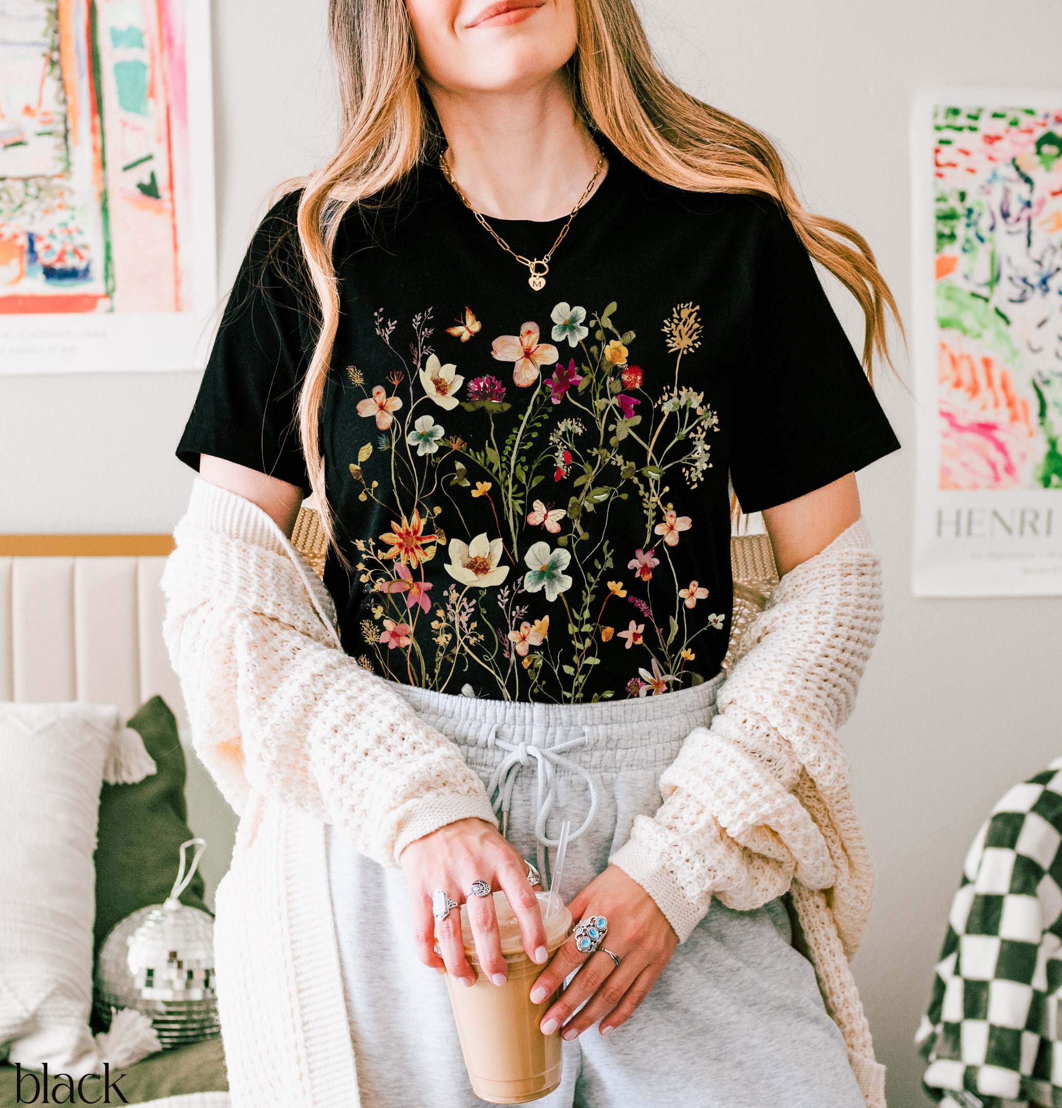 Pressed Flowers Tshirt, Boho Wildflowers Cottagecore Shirt