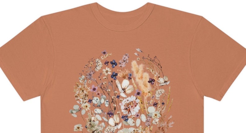 Pressed Flowers Comfort Colors Tshirt, Boho Wildflowers Cottagecore Shirt Vintage Botanical Tee Pastel Floral Nature Shirt Garden Lover Gift image 7