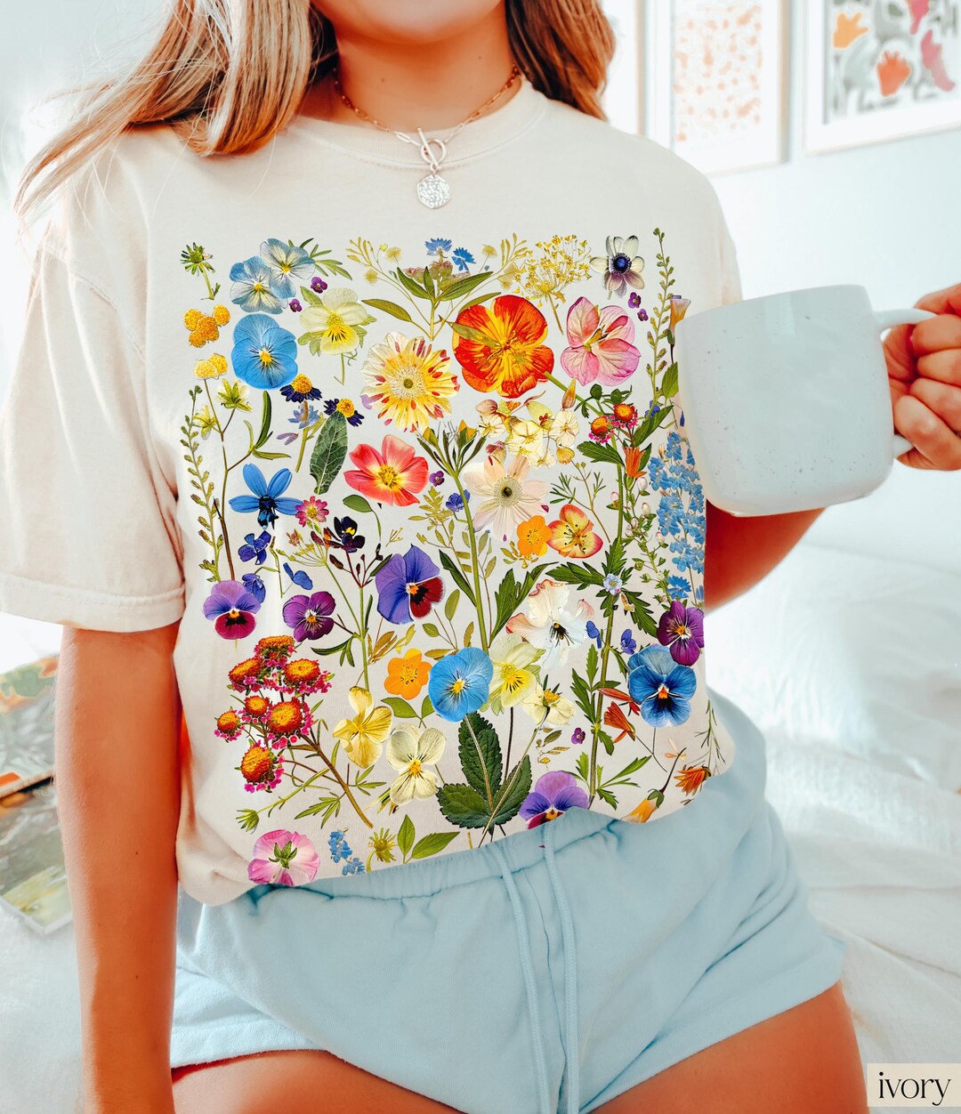 Vintage Pressed Flowers Shirt Comfort Colors Boho Cottagecore Tshirt ...