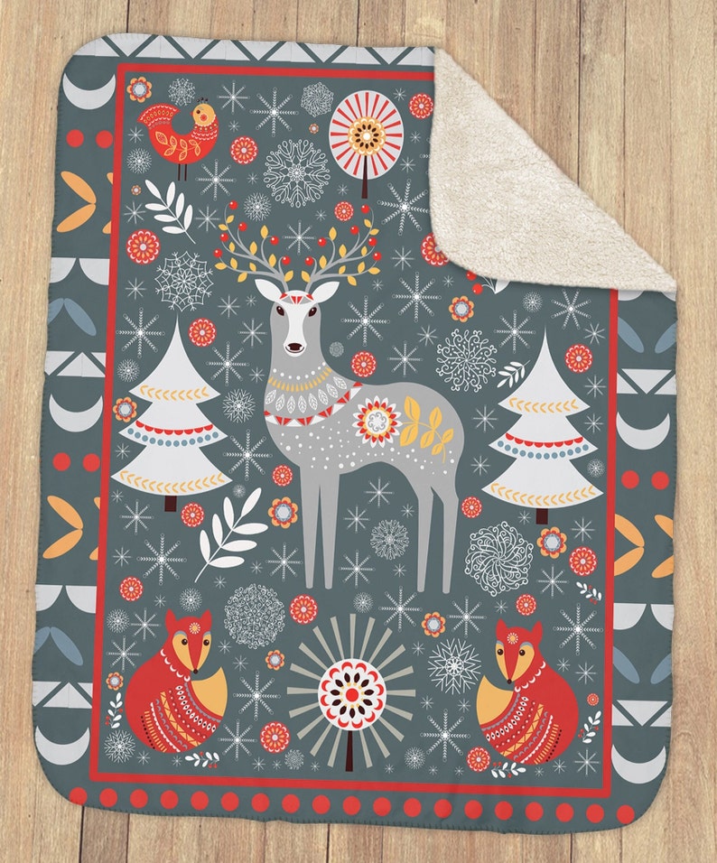 Scandinavian Folk Art Throw Blanket Norwegian Folk Art Boho Etsy