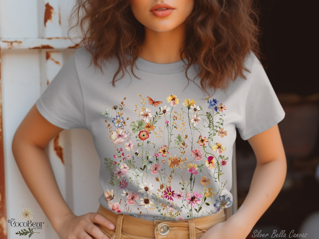 Pressed Flowers Tshirt, Boho Wildflowers Cottagecore Shirt, Oversized ...