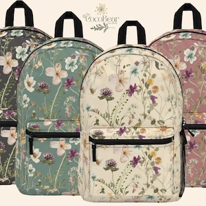 Boho Floral Backpack Flower Print Bookbag Pressed Flowers College Bag for University Student Custom Gift Pastel Cottagecore Backpack Flowers