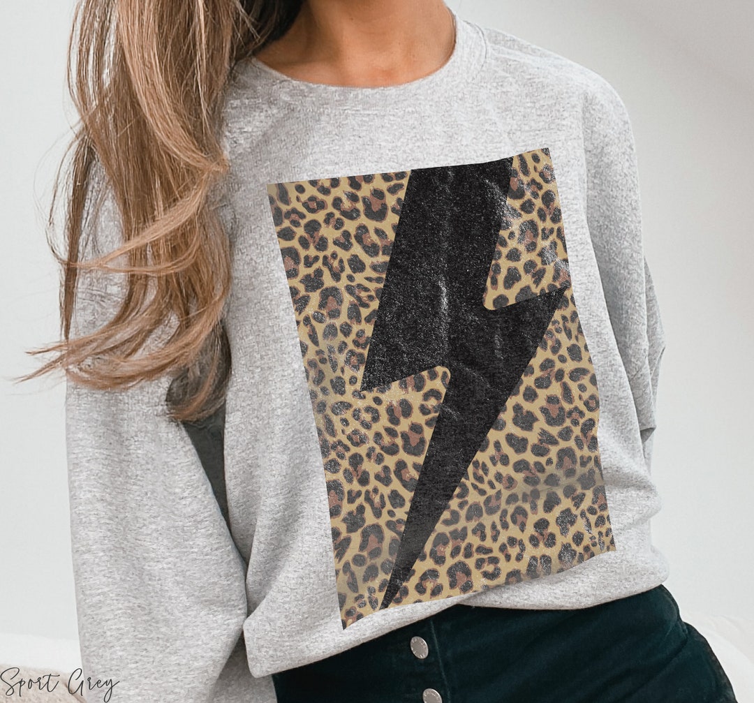 Cheetah Lightning Bolt Sweatshirt, Leopard Print Crewneck