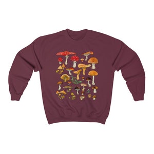 Forest Fungi Vintage Sweatshirt, Cottagecore Woodland Sweater, Nature Lover Oversized Crewneck, Mushroom Botanical Top, Foraging Pullover Maroon