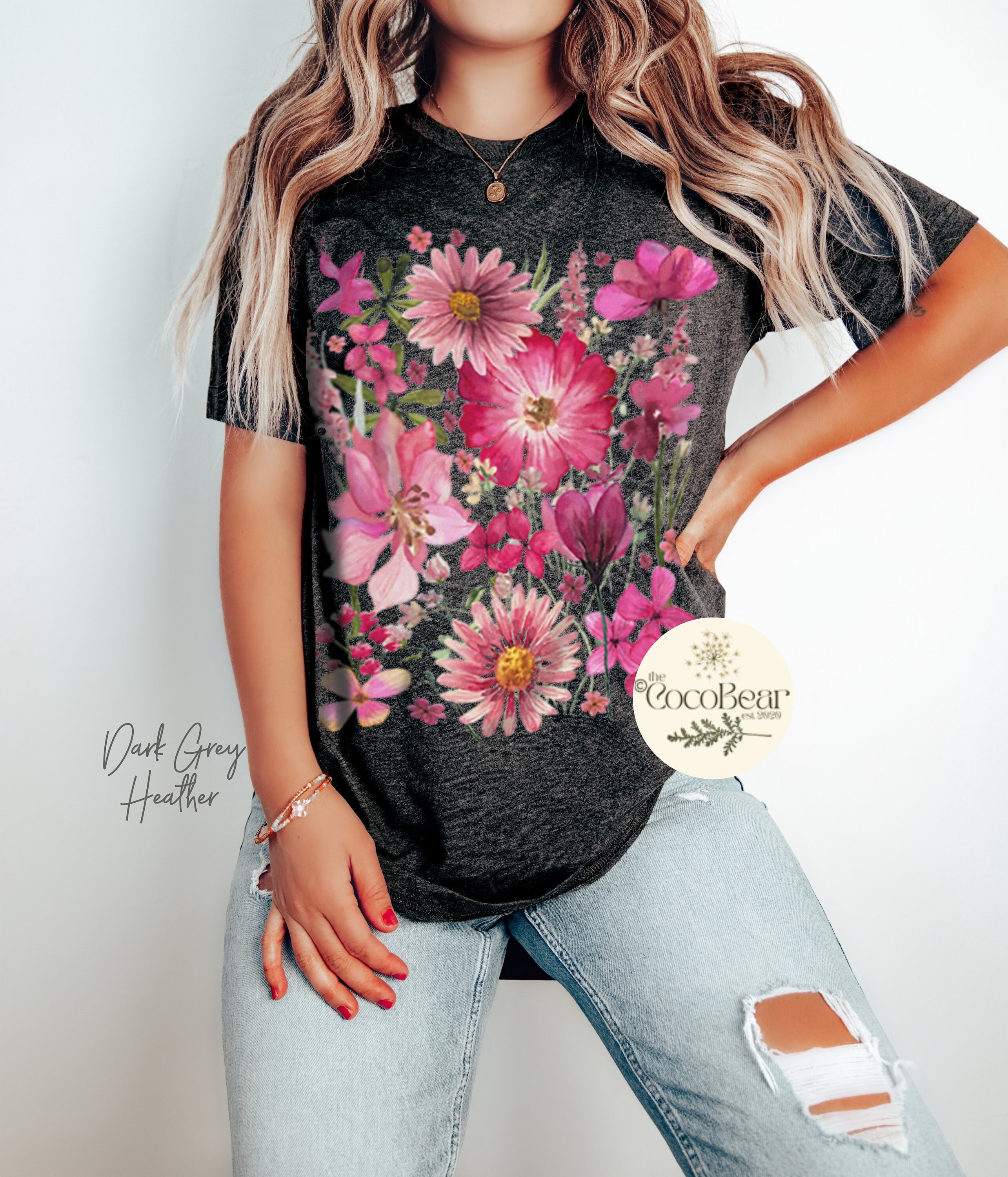 Pressed Flowers Tshirt, Boho Wildflowers Cottagecore Shirt, Oversized Vintage Botanical Tee, Pastel Floral Nature Shirt, Garden Lover Gift