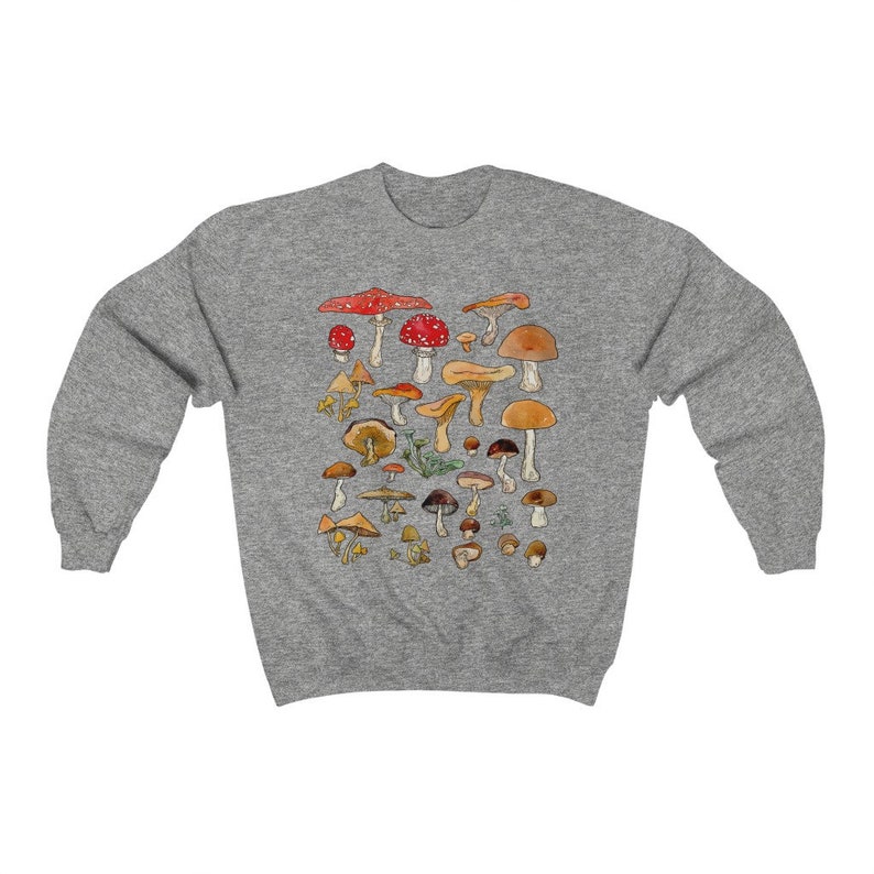 Forest Fungi Vintage Sweatshirt, Cottagecore Woodland Sweater, Nature Lover Oversized Crewneck, Mushroom Botanical Top, Foraging Pullover Sport Grey