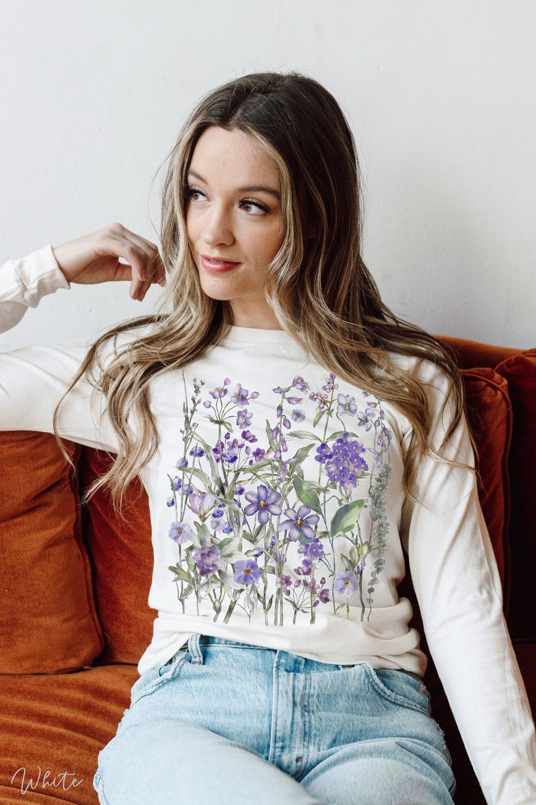 Pressed Flowers Long Sleeve Tshirt Boho Wildflowers Etsy