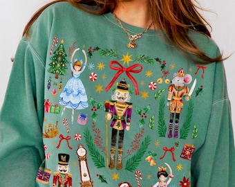 Vintage kerst sweater notenkraker comfort kleuren ronde hals vakantie partij T-shirt kerst trui notenkraker ballet shirt Cottagecore cadeau