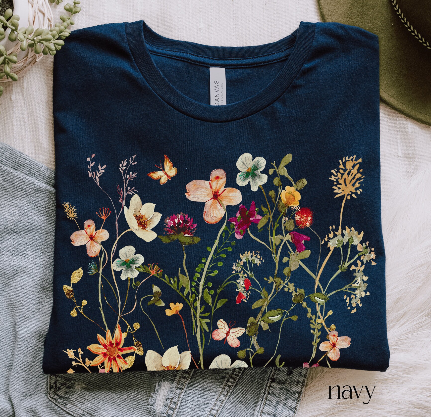 Pressed Flowers Tshirt, Boho Wildflowers Cottagecore Shirt
