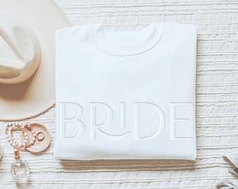Embroidered BRIDE White Tone on Tone Sweatshirt Crewneck Bride Sweatshirt Loungewear Wedding Gift for the Bride Embroidered Bride Sweatshirt
