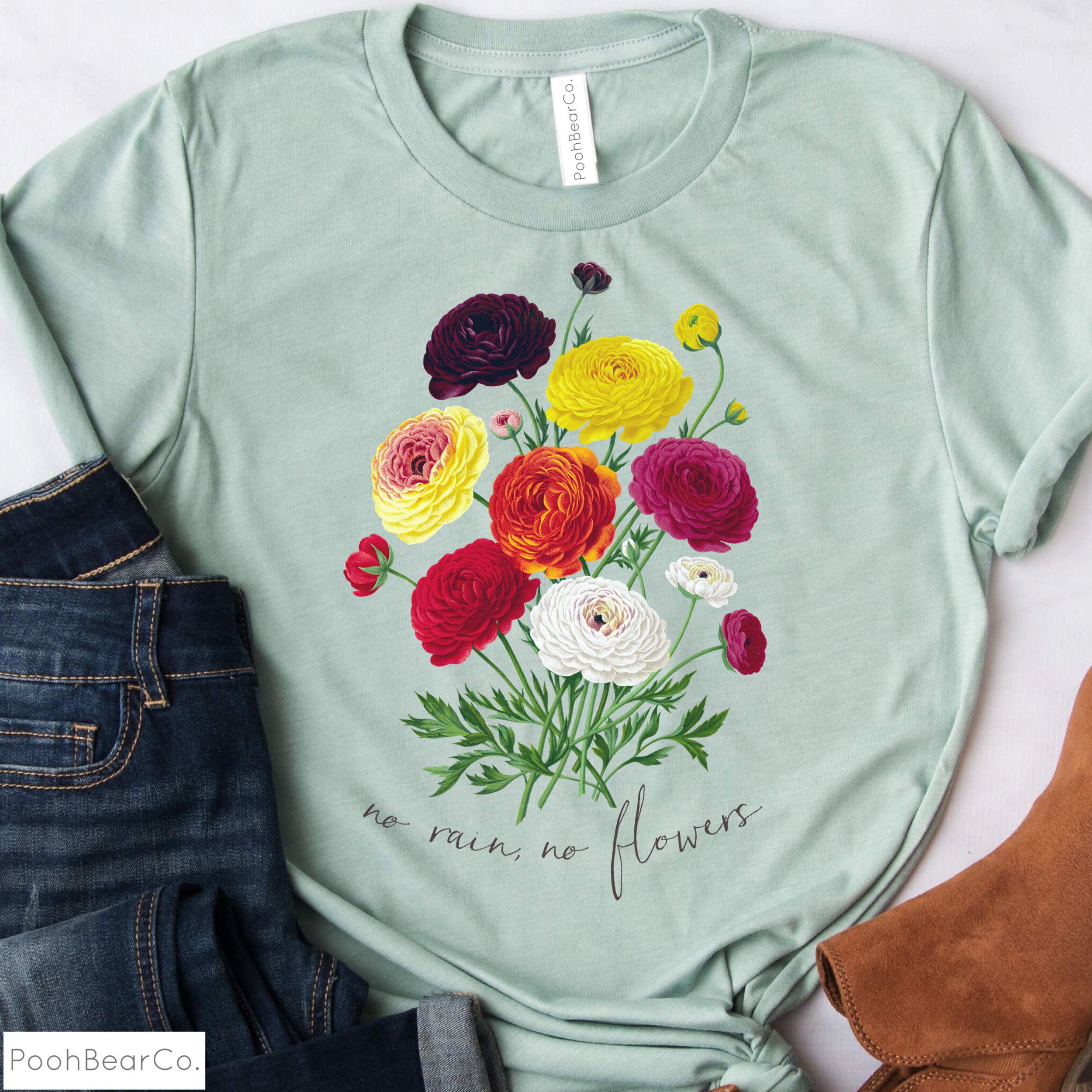No Rain No Flowers Shirt Floral Graphic Tee Gardening Shirt Etsy