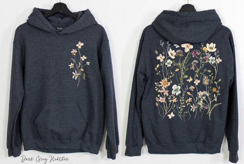 Vintage Pressed Flowers Hooded Sweatshirt, Boho Cottagecore Pastel ...