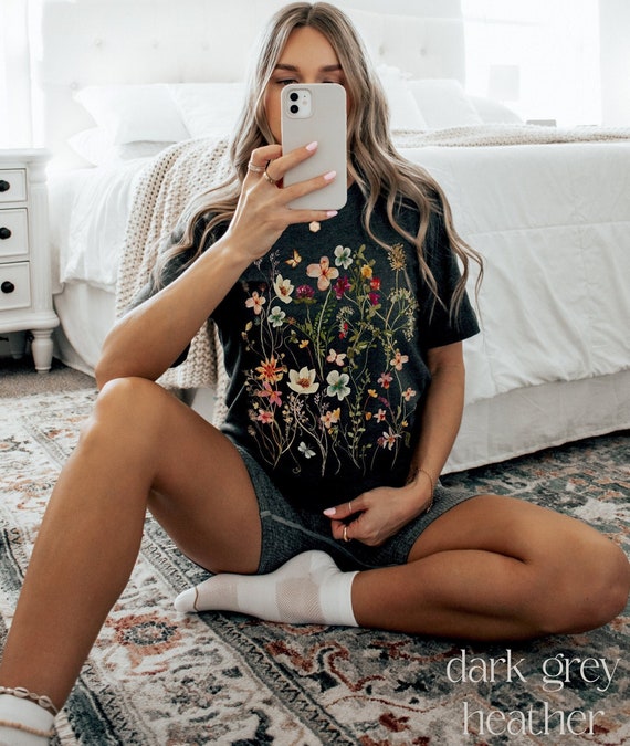 Pressed Flowers Tshirt, Boho Wildflowers Cottagecore Shirt  
