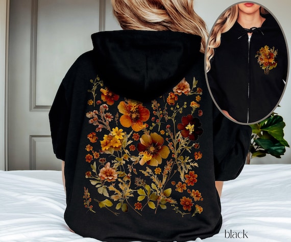 トップス Camphor wood flower motif cotton sweater Poppy Flower Hoodie, Wild Flowers Sweatshirt, Wildflowers