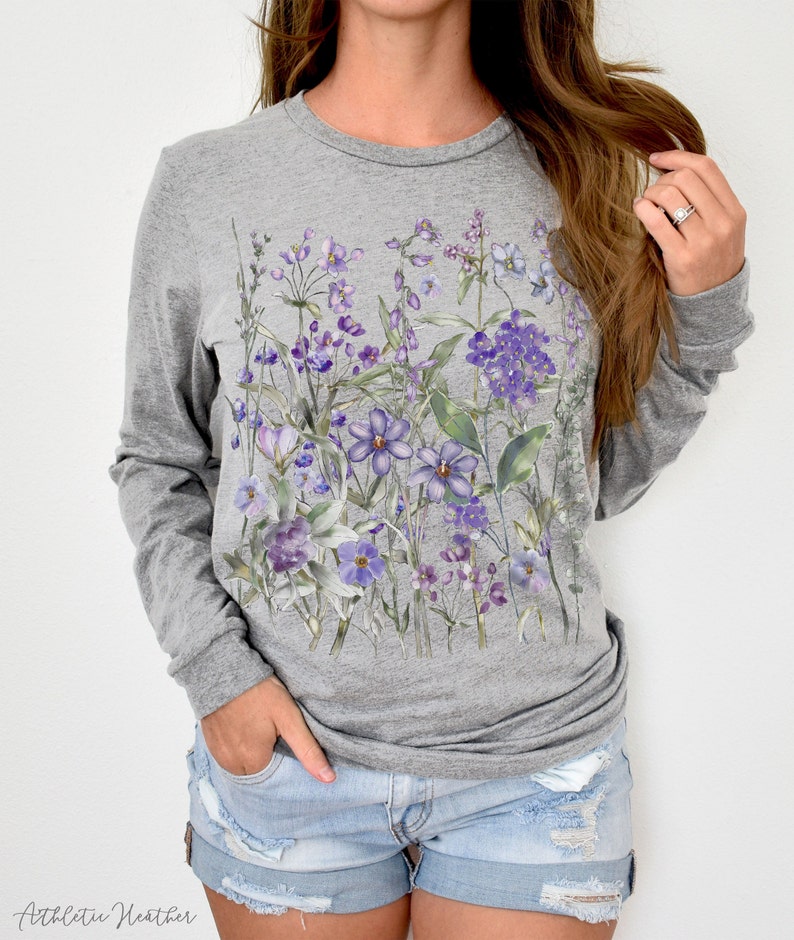Pressed Flowers Long Sleeve Tshirt Boho Wildflowers Etsy