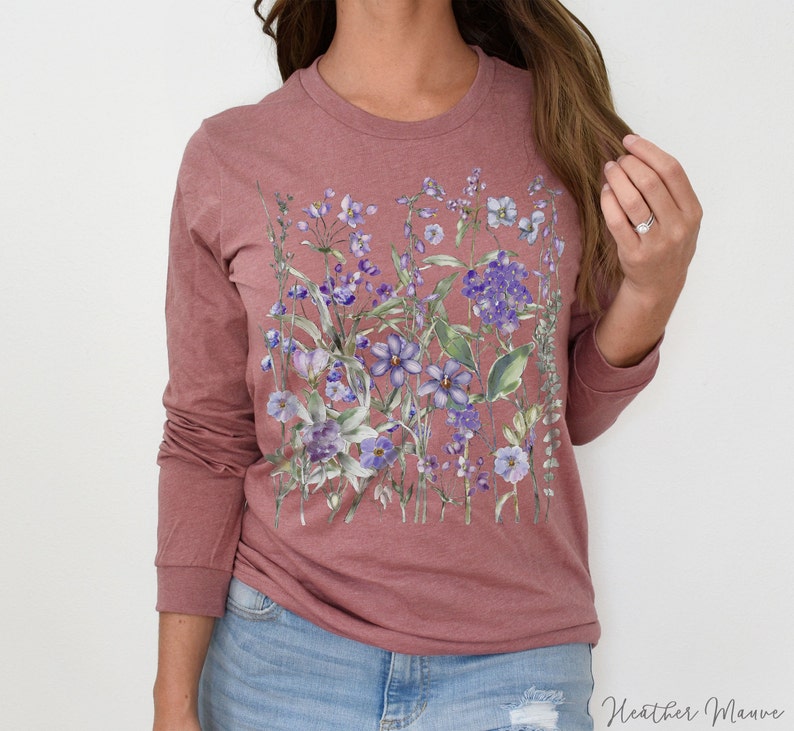 Pressed Flowers Long Sleeve Tshirt Boho Wildflowers Etsy