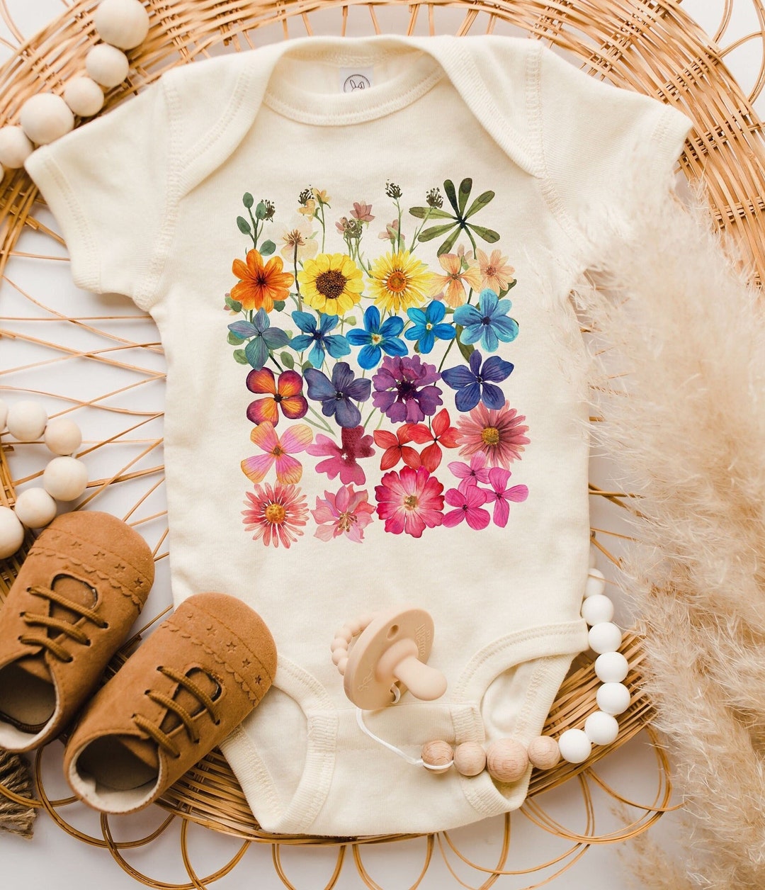 Baby Flower Embroidered Knitted Bodysuit