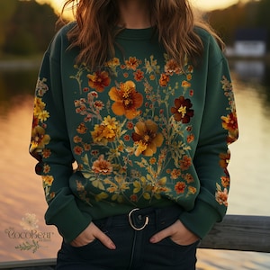 Autumn Vintage Floral Knit Pullover