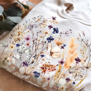 Vintage sweater met geperste bloemen, boho cottagecore-trui met ronde hals, pastelkleurige botanische bloementrui, Fairycore oversized sweater met wilde bloemen