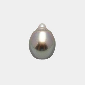 May include: A single, iridescent, gray pearl with a slight pink hue. The pearl is round and smooth.