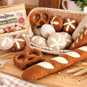 Brötchen aus Filz – Baguette, Brezel & Laugengebäck – Spielessen für Kinderküche u. Kaufladen – handgemachtes Filzspielzeug
