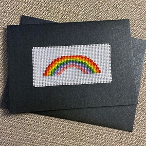 Completed Cross Stitch Greeting Card - Rainbow. Pride rainbow. Handmade