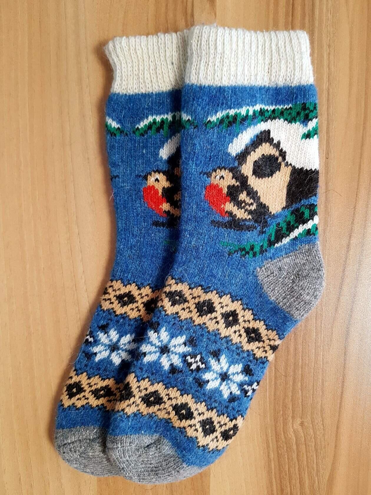 Thick warm woolen casual bird socks women's/ Knitted warm Etsy