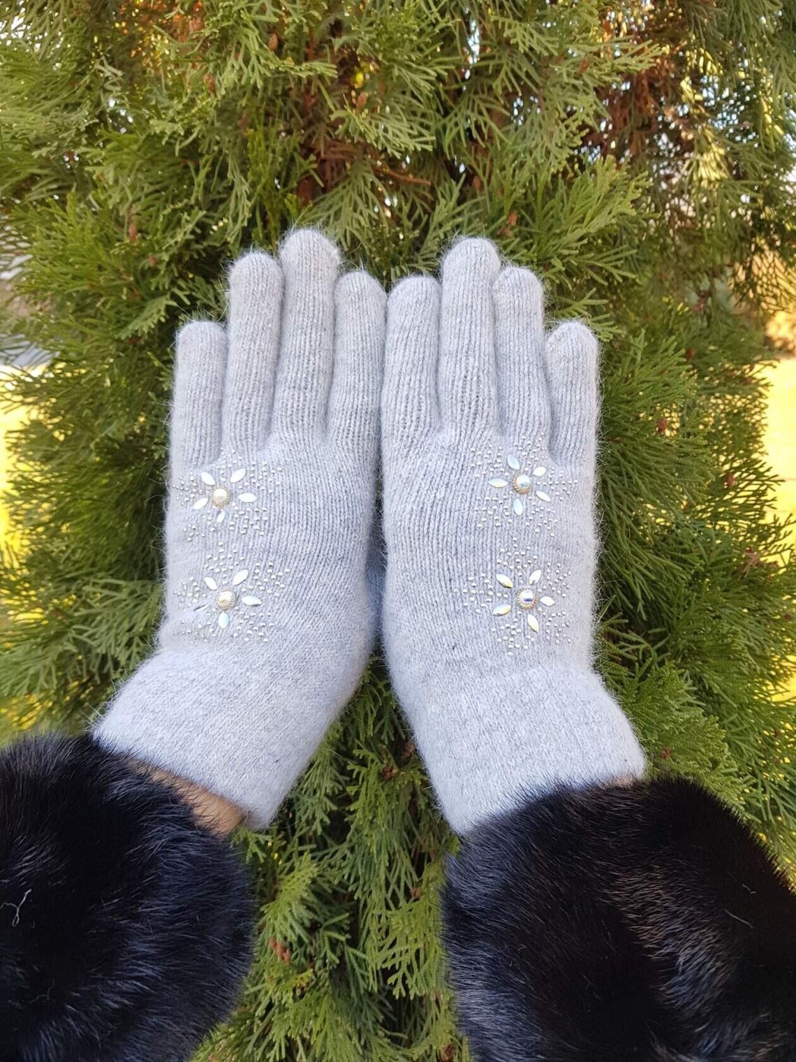 Exclusive cashmere gloves women Elegant arm warmers BEIGE Soft Etsy