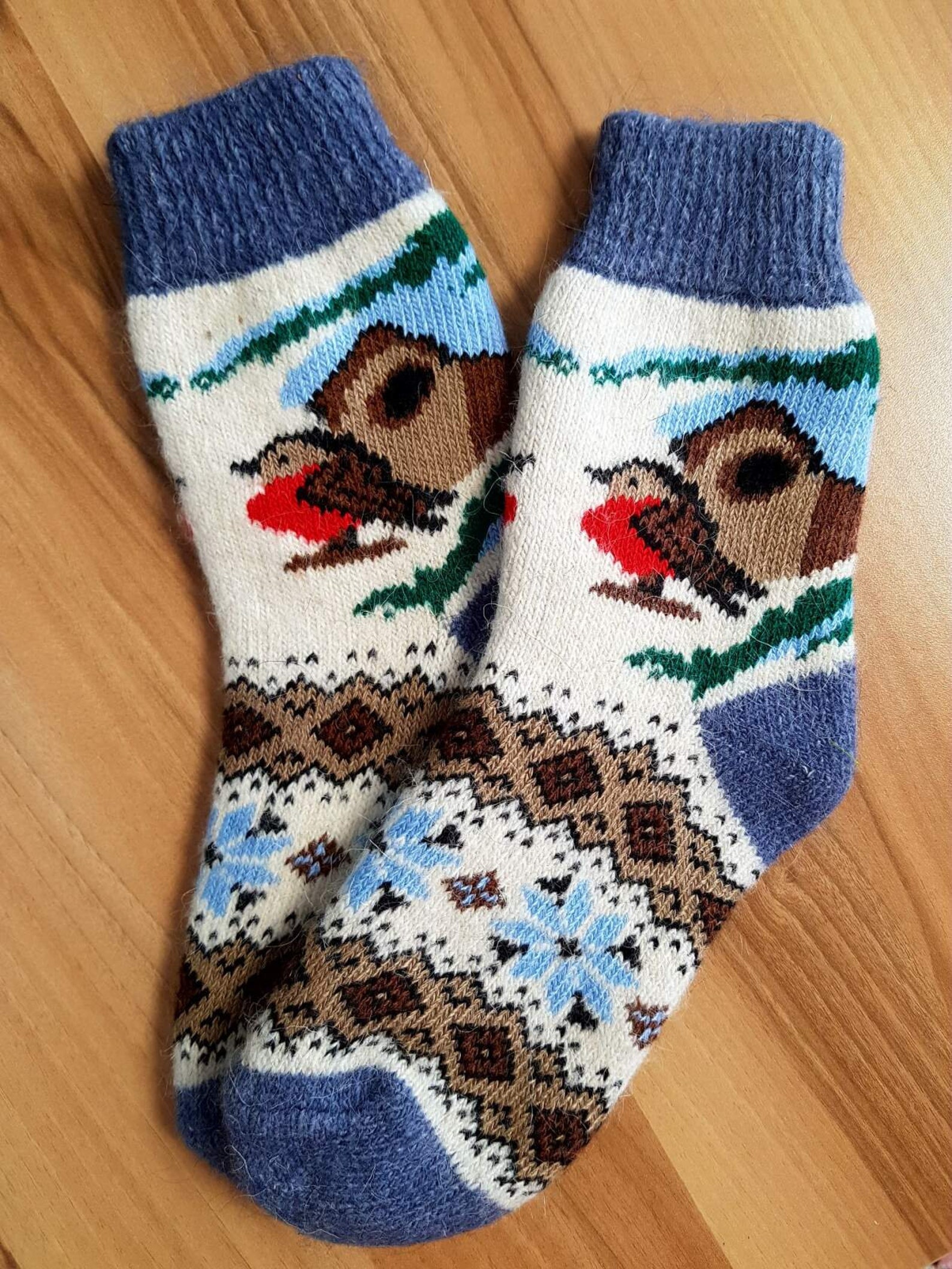 Knitted woolen casual socks women's/ bird socks/ Knit home Etsy
