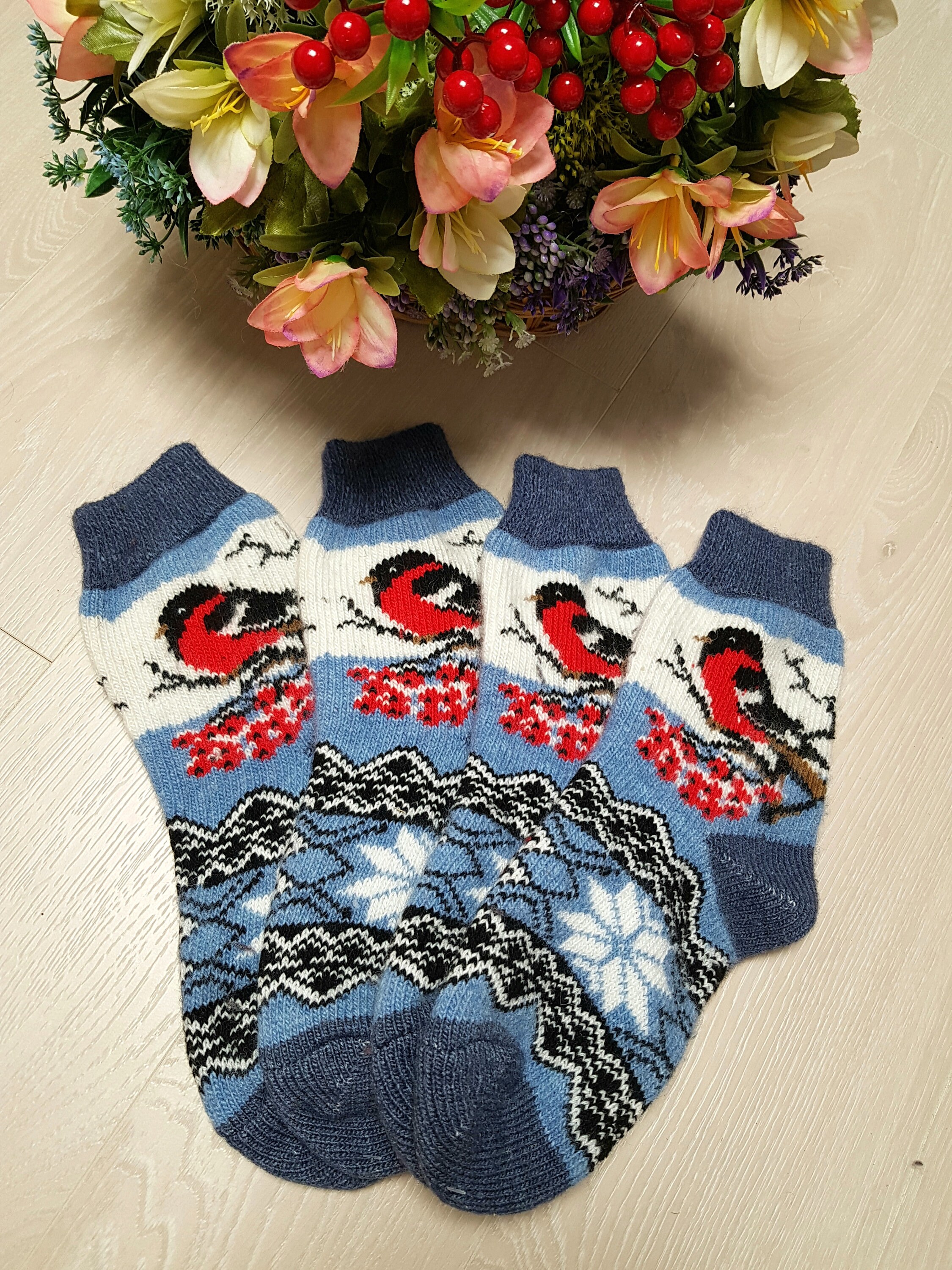 Wool knitted bird socks women's/ Warm indoor casual socks/ Etsy