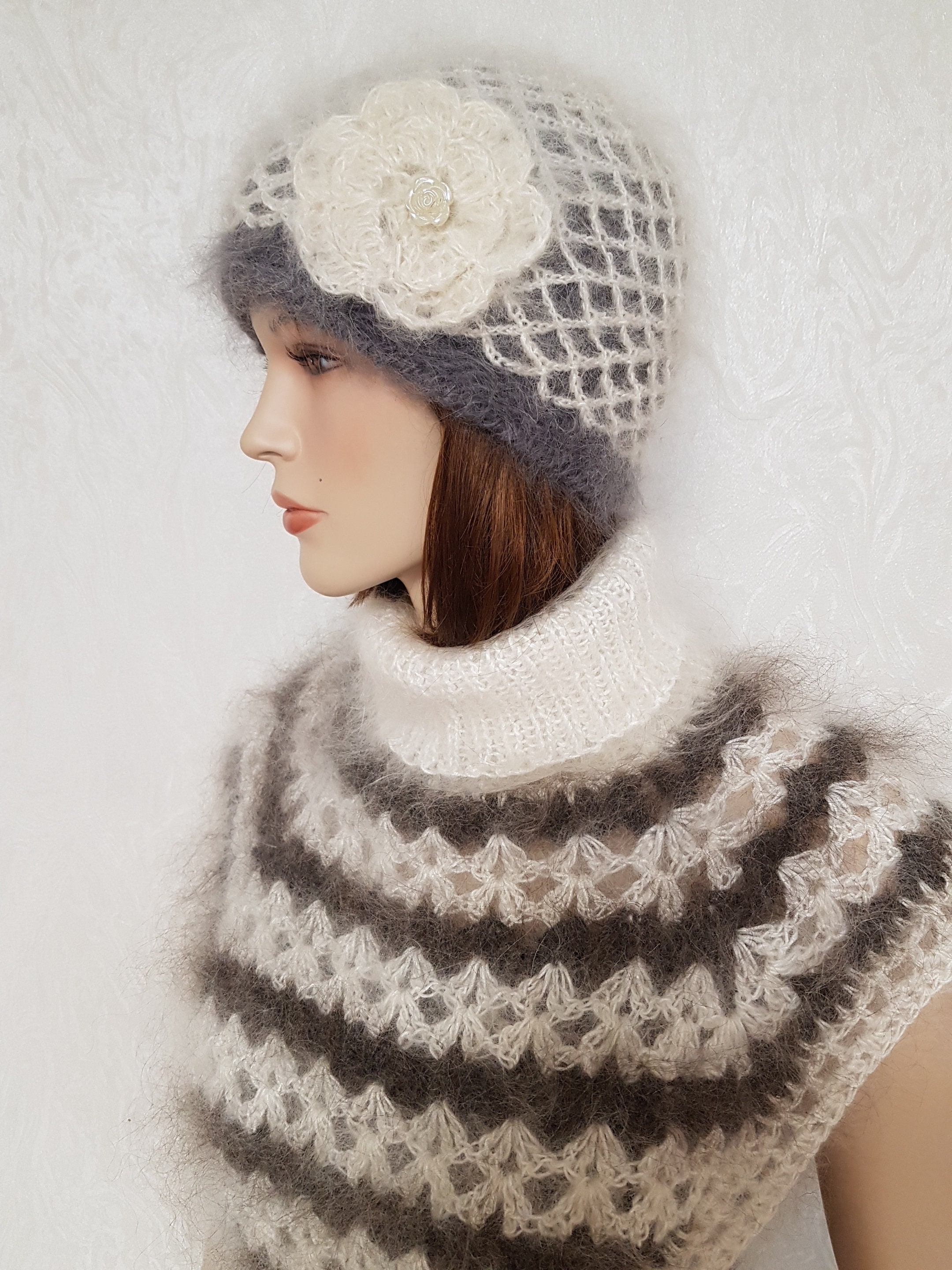 Knitted HIGH NECK COLLAR Knit mohair Neck Warmer Fluffy Etsy