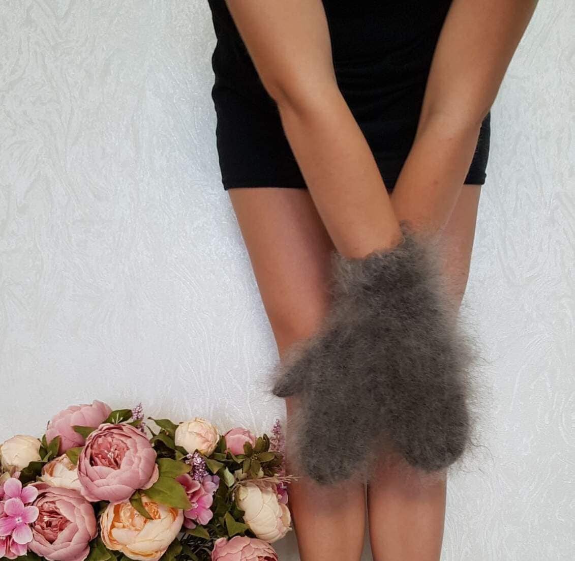 Thick knitted organic fuzzy mittens women Handmade winter Etsy