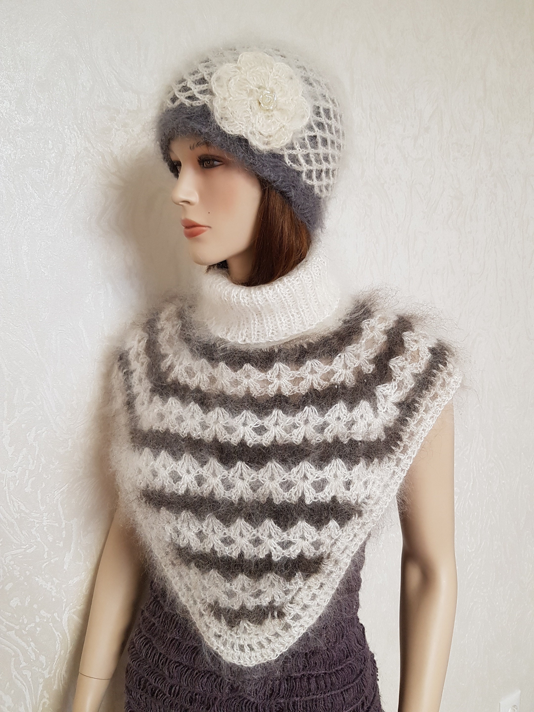 Knitted HIGH NECK COLLAR Knit mohair Neck Warmer Fluffy Etsy