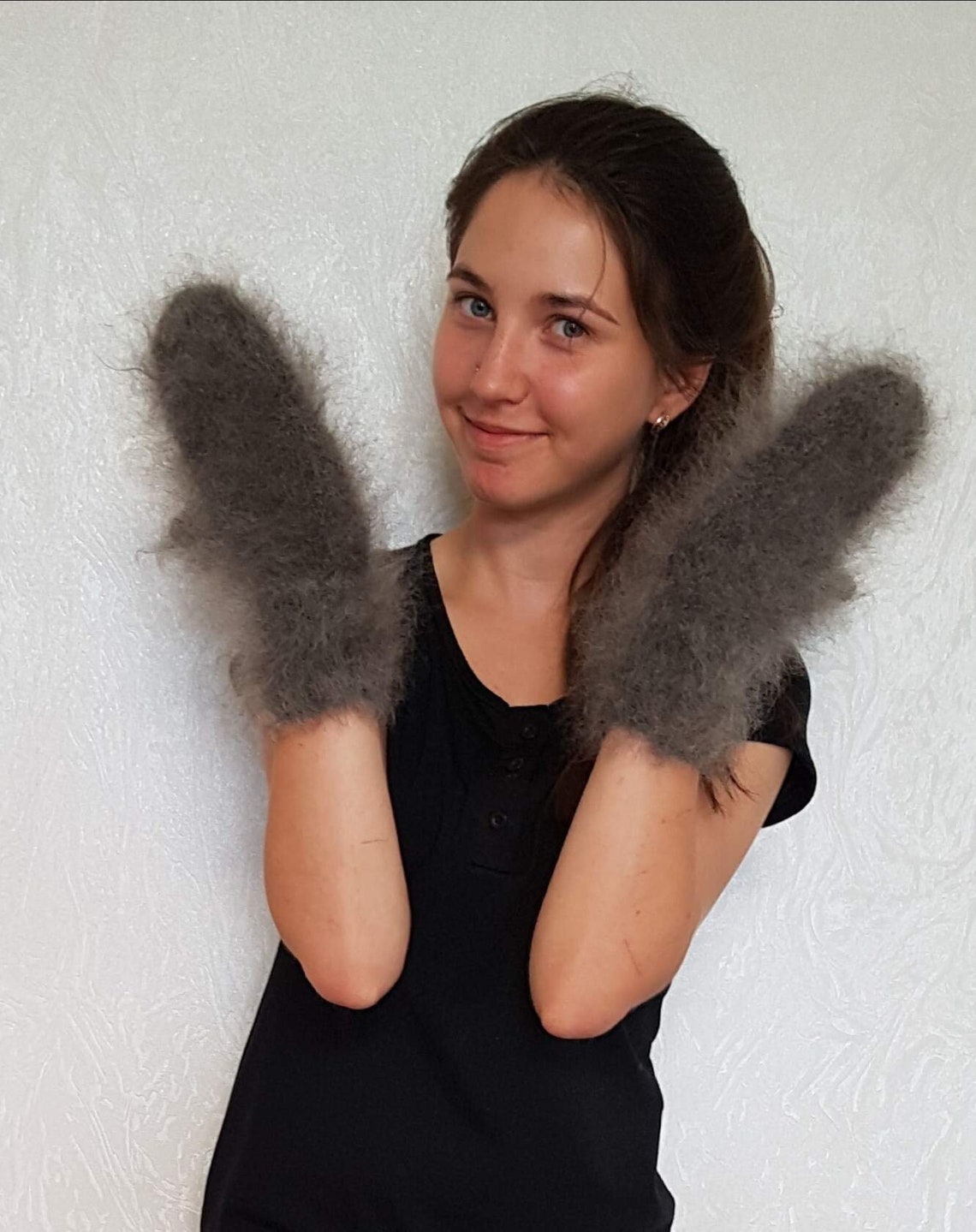 Thick knitted organic fuzzy mittens women Handmade winter Etsy