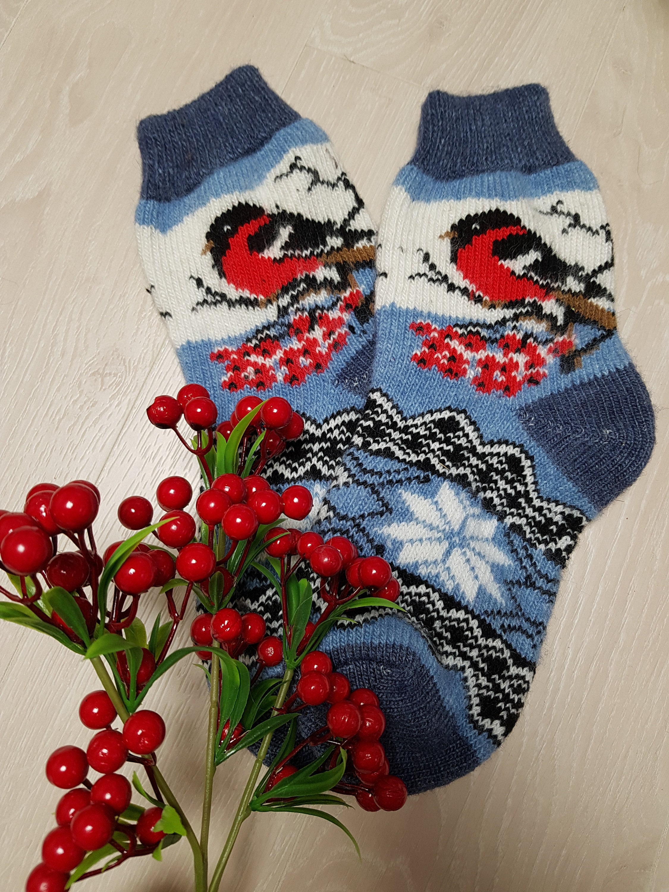 Wool knitted bird socks women's/ Warm indoor casual socks/ Etsy