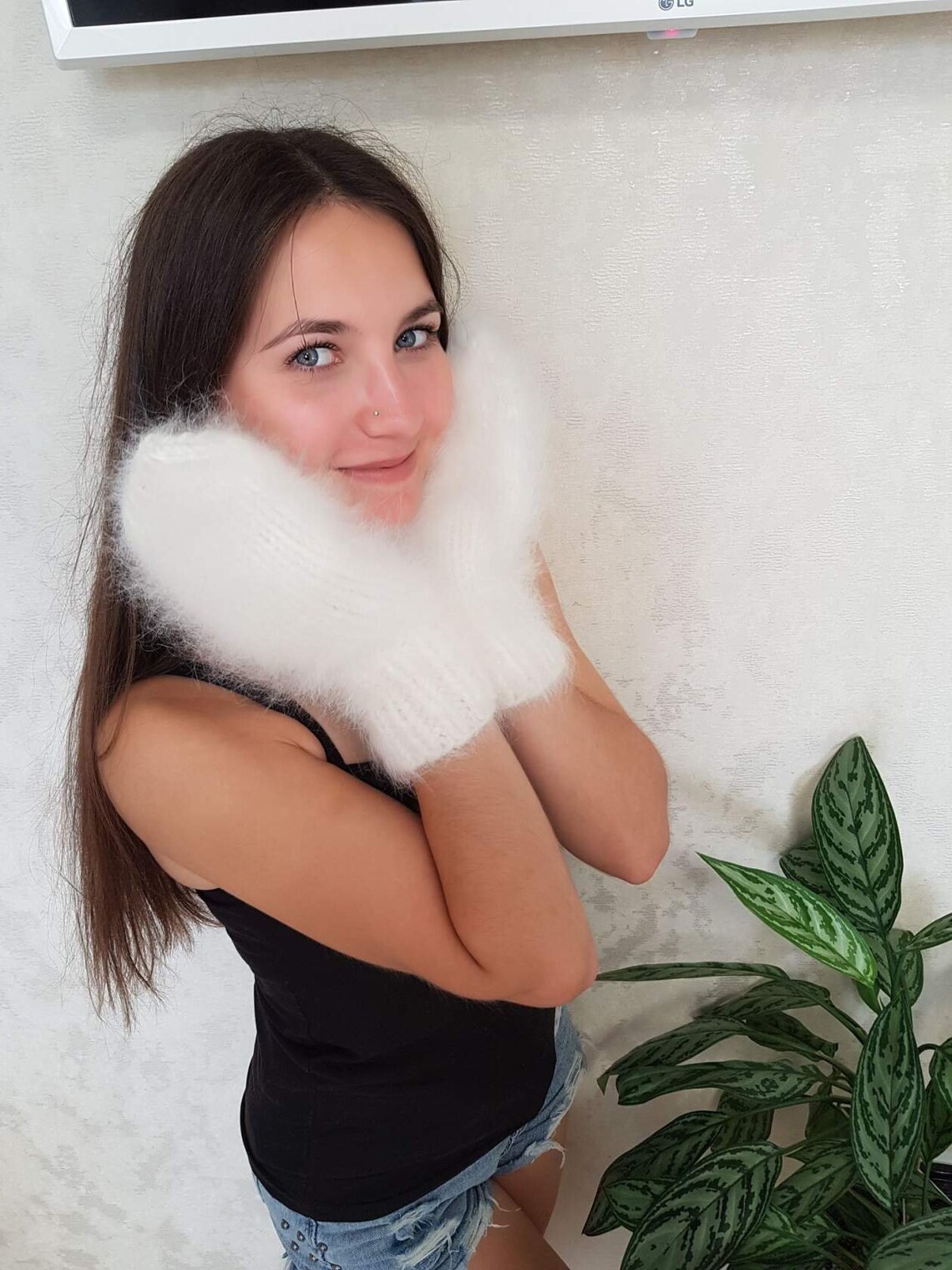 Fluffy knitted mittens women of rabbit down/Knitted gloves for Etsy