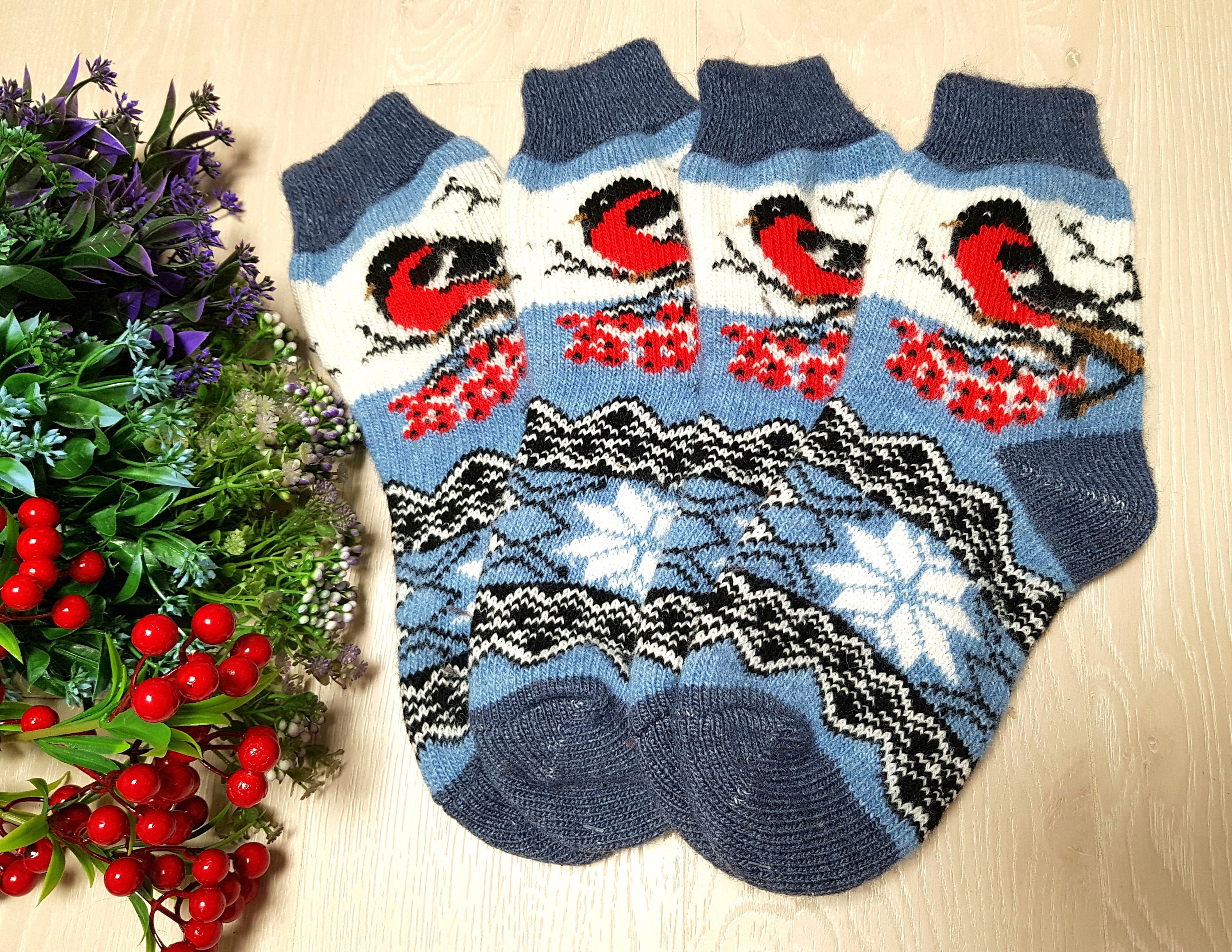 Wool knitted bird socks women's/ Warm indoor casual socks/ Etsy