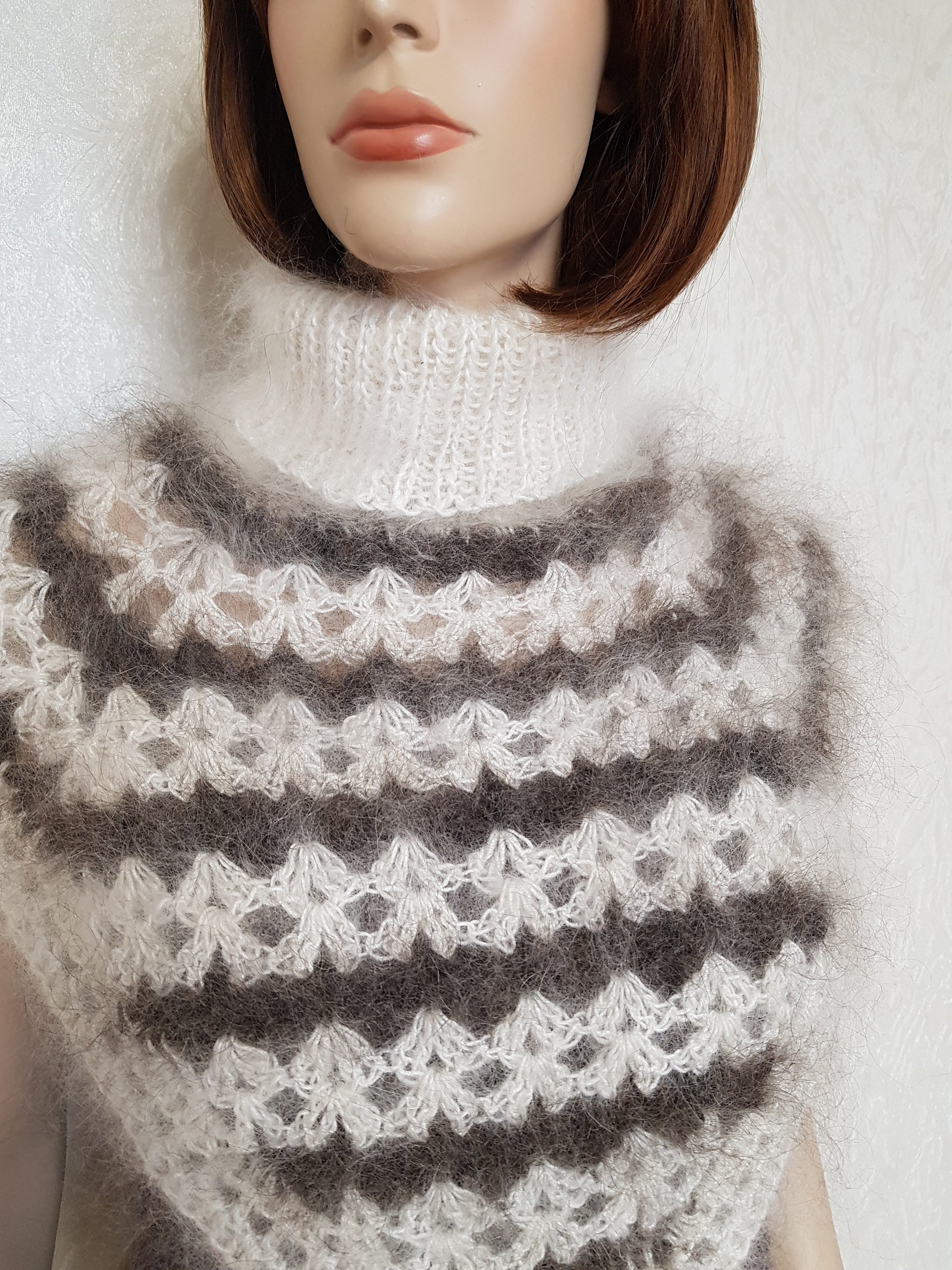 Knitted HIGH NECK COLLAR Knit mohair Neck Warmer Fluffy Etsy